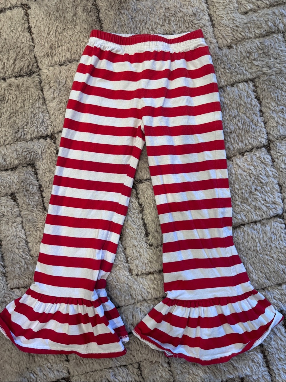 Girls Red & White Striped Ruffle Hem Knit Pants size 8